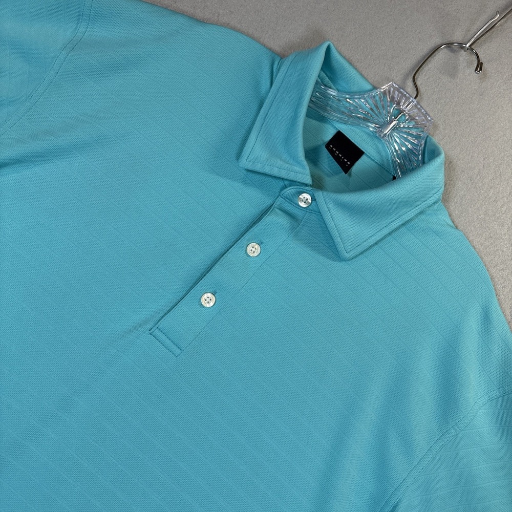 Dunning Polo Shirt Mens XLarge Blue Stripe Golf Performance Stretch Club Logo